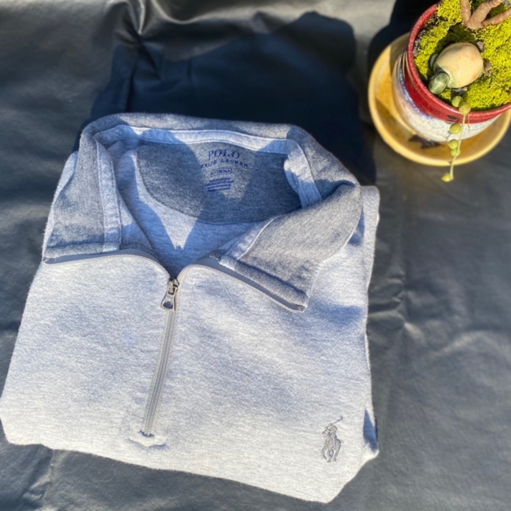 Gray Polo Quarterzip Collared Sweatshirt